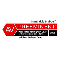 Badge of Martindale-Hubbell AV Preeminent | Peer Rated for Highest Level of Professional Excellence 2025 | William Andrew Dean
